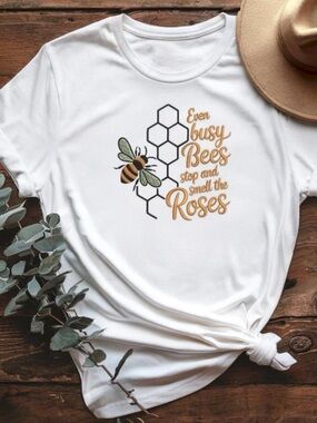 White Bee & Roses Graphic Tee